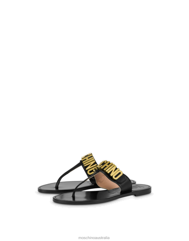 LETTERING LOGO CALFSKIN THONG SANDALS Moschino Women BLACK 44AA354 Footwear