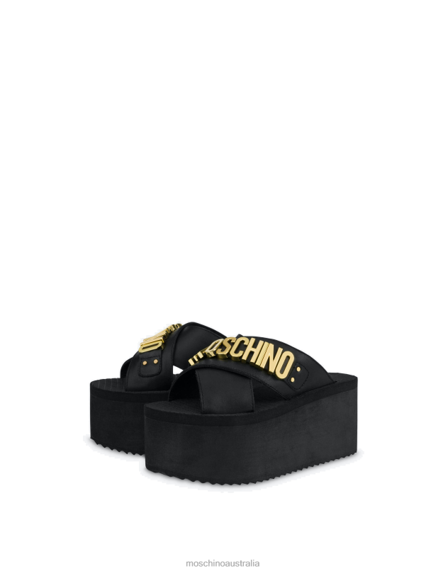 LOGO LETTERING WEDGE SANDALS Moschino Women BLACK 44AA352 Footwear