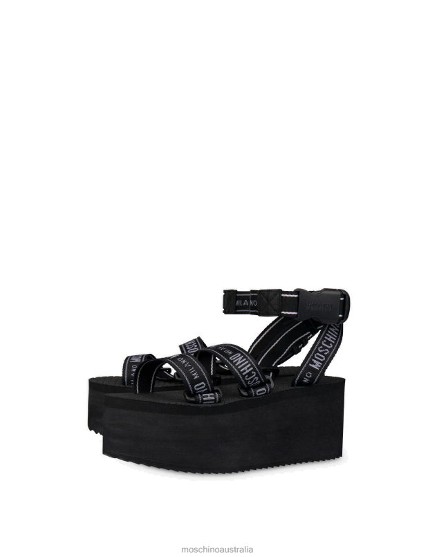 LOGO TAPE WEDGE SANDALS Moschino Women BLACK 44AA356 Footwear