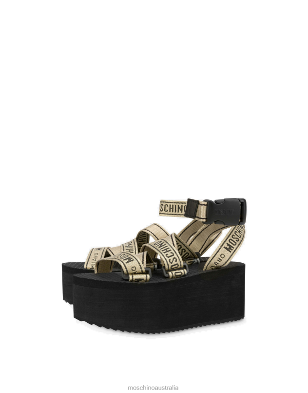 LOGO TAPE WEDGE SANDALS Moschino Women GOLD 44AA350 Footwear