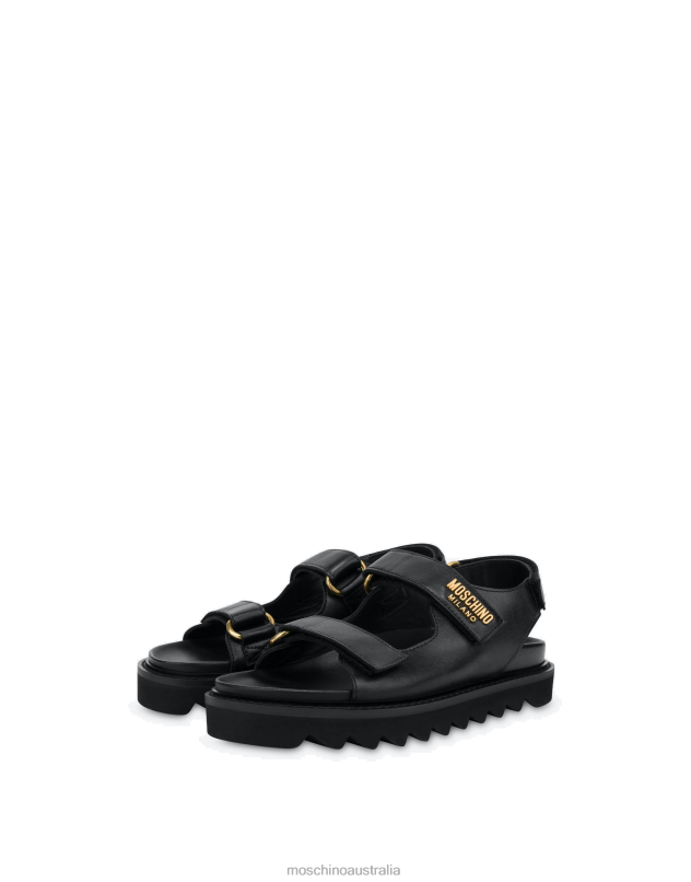 METAL LOGO CALFSKIN PLATFORM SANDALS Moschino Women BLACK 44AA351 Footwear