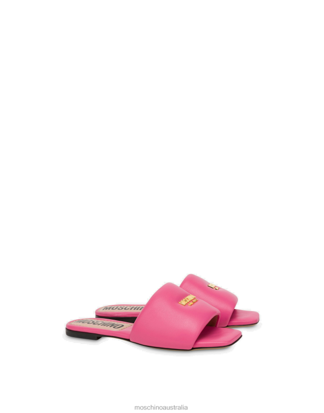 METAL LOGO NAPPA LEATHER FLAT SANDALS Moschino Women PINK 44AA346 Footwear