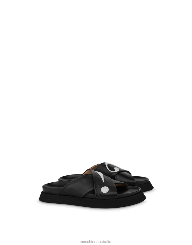 SYMBOLS NAPPA LEATHER FLATFORM SANDALS Moschino Women BLACK 44AA362 Footwear