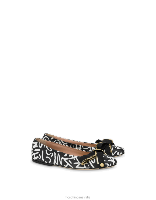 BOW ZIP PRINTED NAPPA LEATHER BALLET FLATS Moschino Women BLACK 44AA322 Footwear