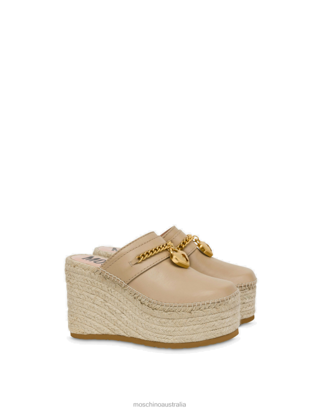 CHAIN & HEART CALFSKIN WEDGE MULES Moschino Women BEIGE 44AA325 Footwear