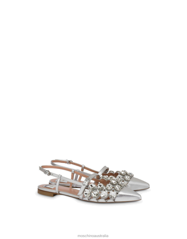 LAMINATED SLINGBACK BALLET FLATS WITH JEWEL STONES Moschino Women SILVER 44AA340 Footwear