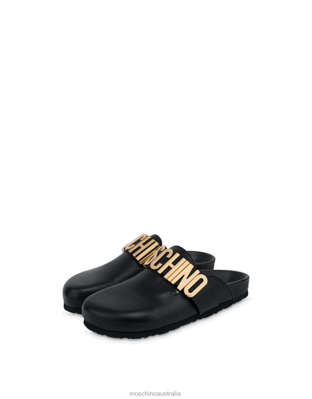 LETTERING LOGO CALFSKIN SABOT Moschino Women BLACK 44AA338 Footwear