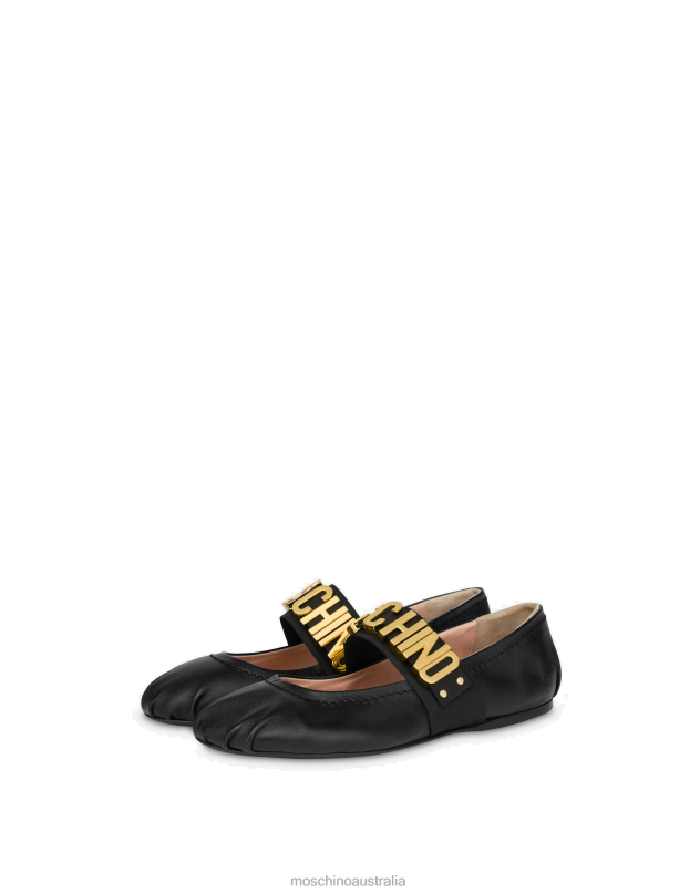 NAPPA LEATHER BALLERINAS MAXI LETTERING Moschino Women BLACK 44AA337 Footwear